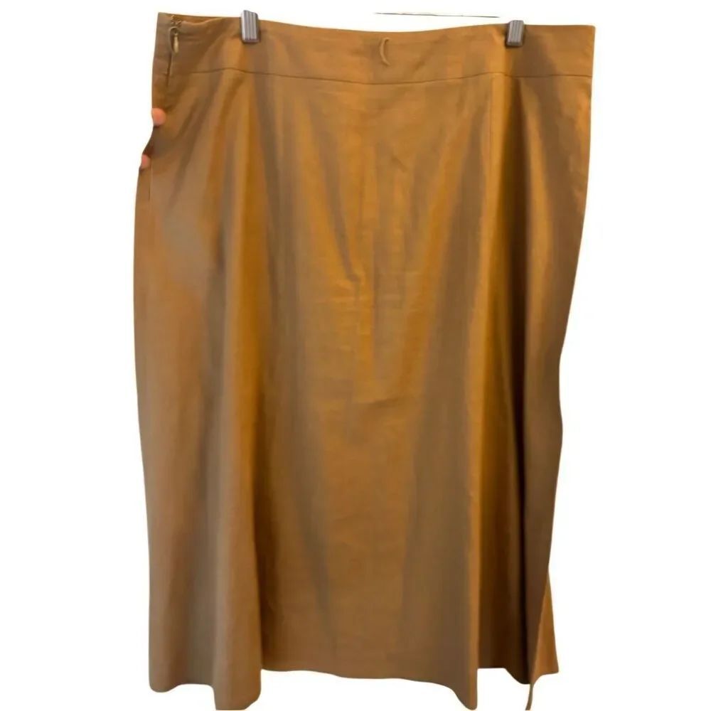 R.Q.T. Y2K Linen Blend Midi Skirt Sz 16 Camel Neutral Preppy Breathable